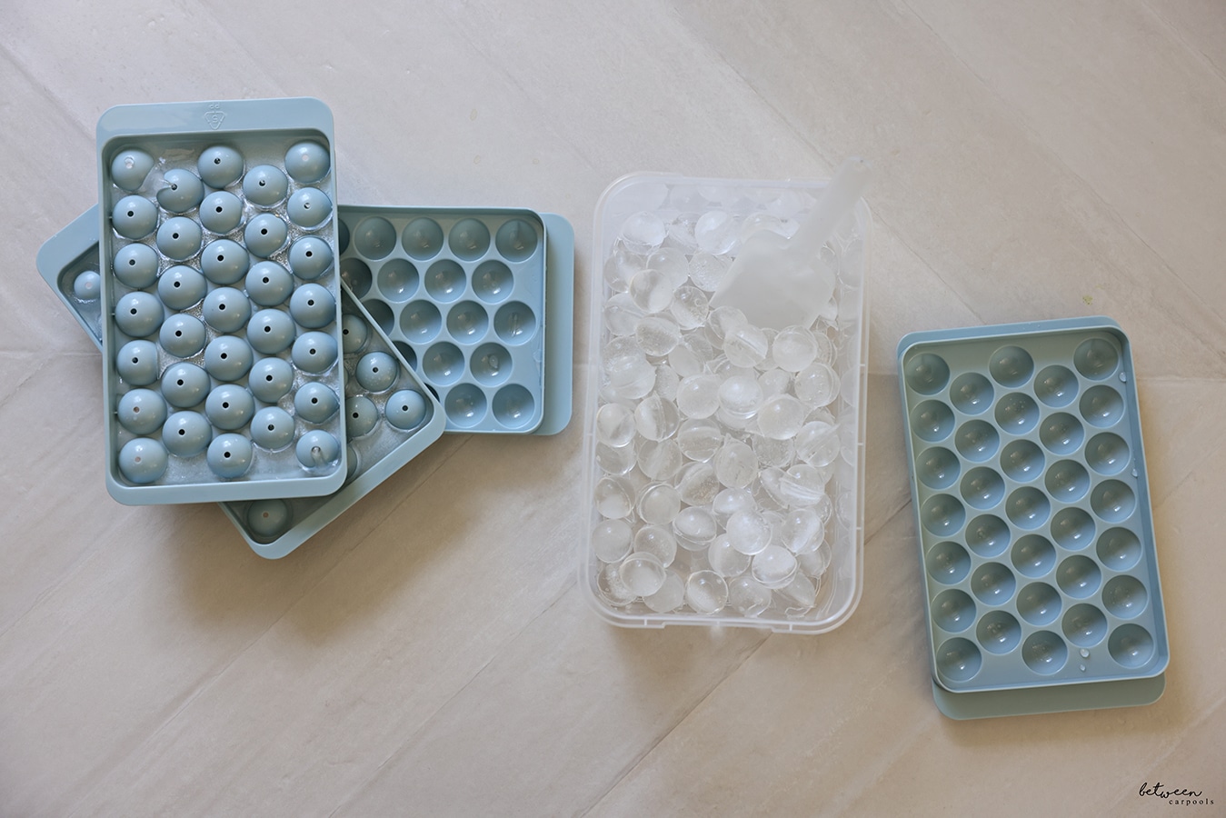 Frozen Ice Balls into the container the Ice Trays set came with