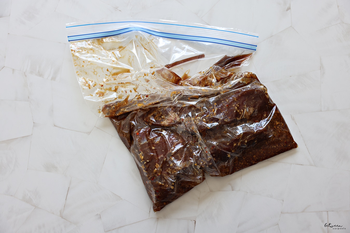 London broil marinating in a Ziploc bag