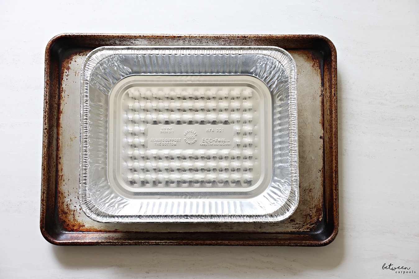 one 9 x 13 pan on a half metal sheet pan