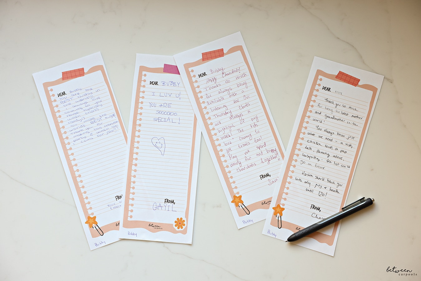 Letters written to Bubby on cards with "Bubby" in the bottom left corner of each.