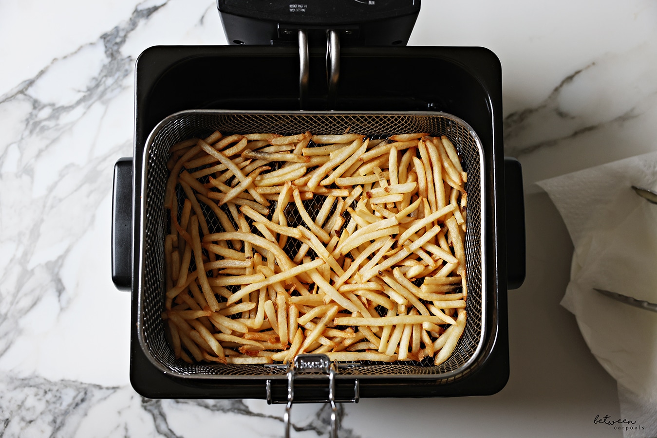 Deep frying fries in the Hamilton Beach deep fryer.
