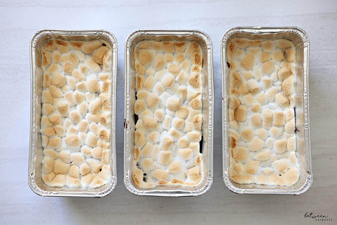 Rocky Road Marshmallow Brownies in three 2 lb loaf pans.
