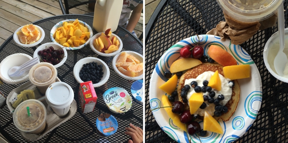 Wake up to breakfast at Hope Lake Lodge overlooking the mountains.