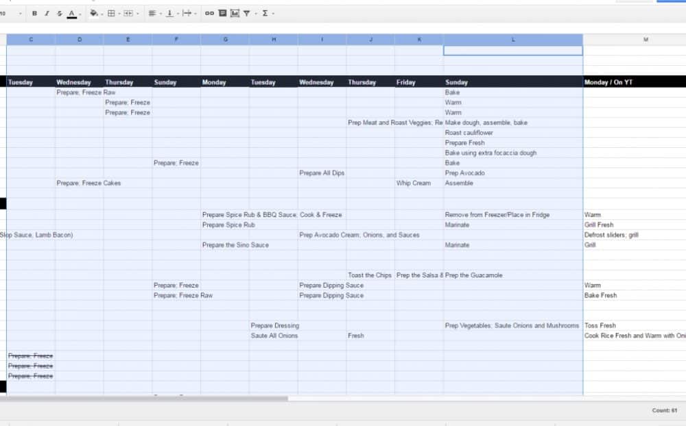 excel menu template