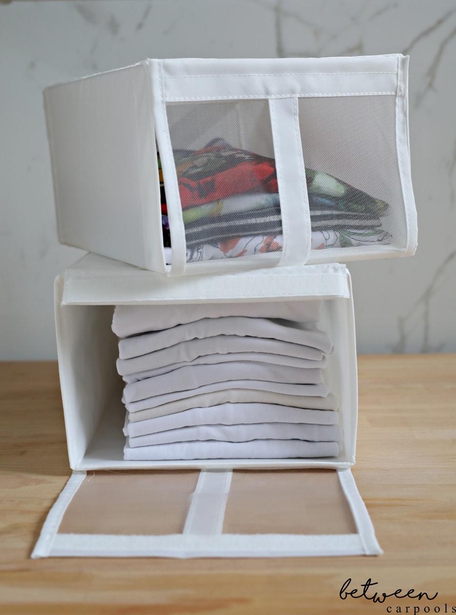 Shoes storage that I use as T-shirt or shell storage from IKEA: