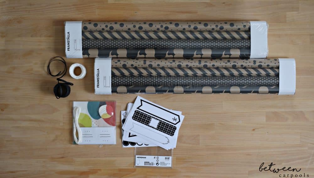 Stationery, wrapping paper, ribbons, and tags all from IKEA: