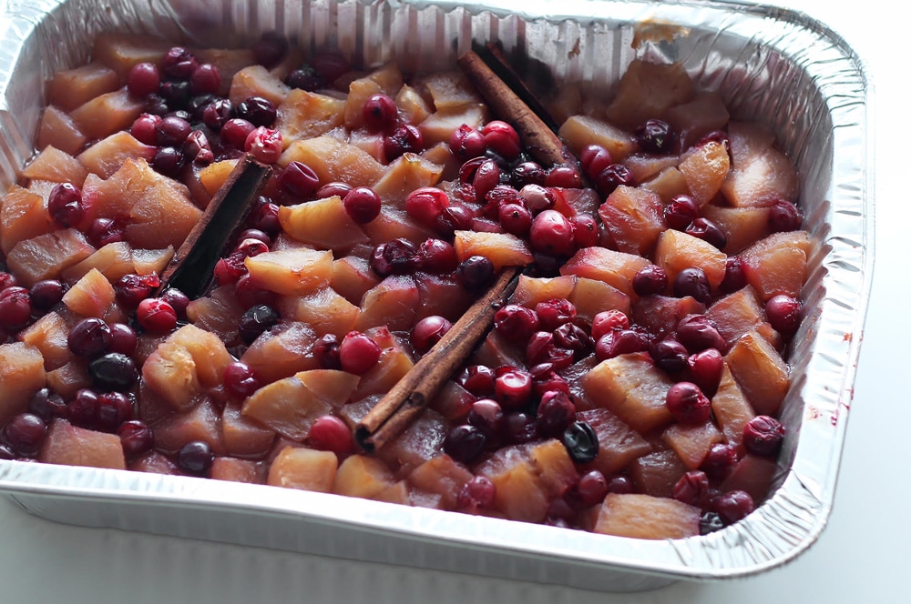 How to cook Shabbos in the oven without using any pots. Yes, even this compote. Find Kosher Shabbos Recipes here.