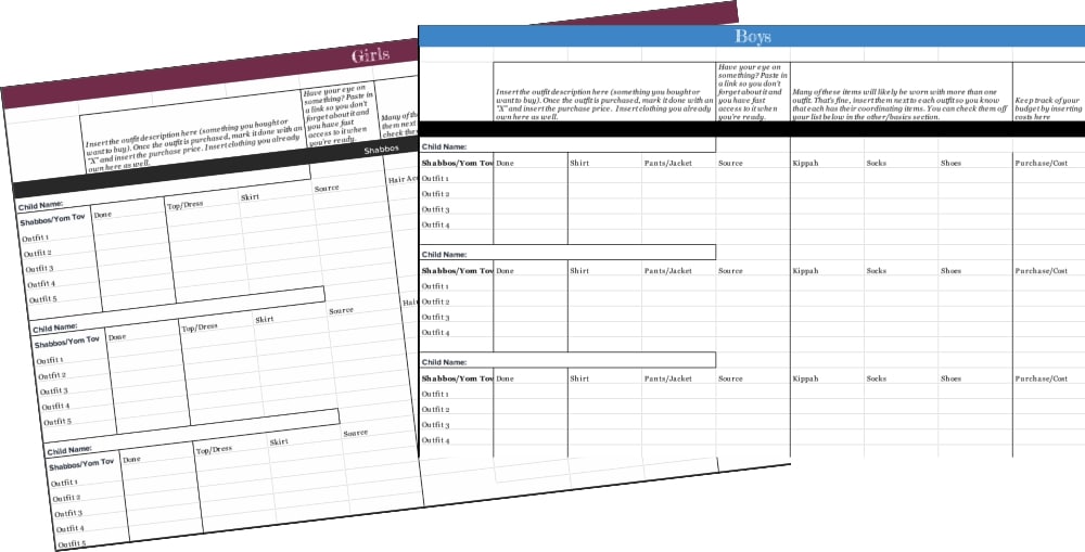 Ready to Start Shopping for Pesach Clothing? Keep Track of What You Have and What You Need with This Chart. Because it’s lots of fun to make sure every girls’ outfit has a matching bow. It’s not as much fun to buy boys socks. But they all must be done anyway.