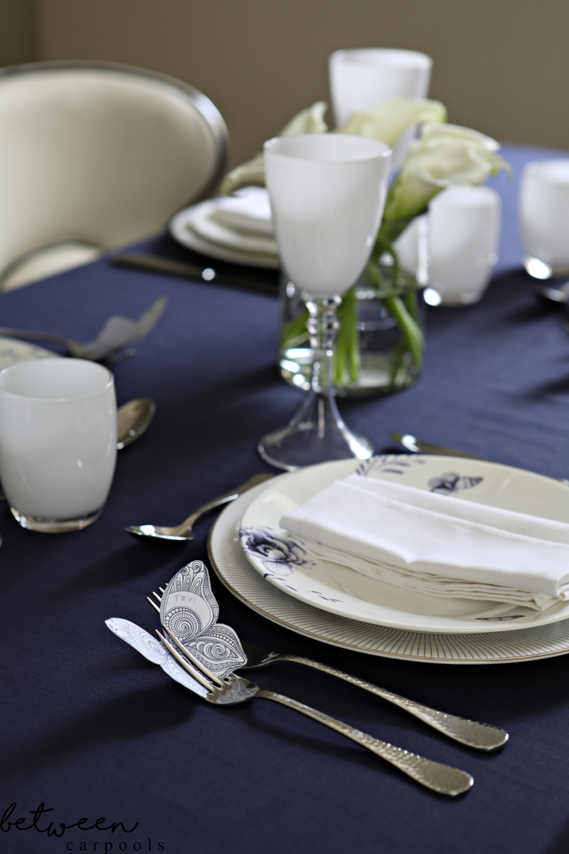 Shavuos DIY place card setting. Download print and color your own custom butterfly placecard holders.