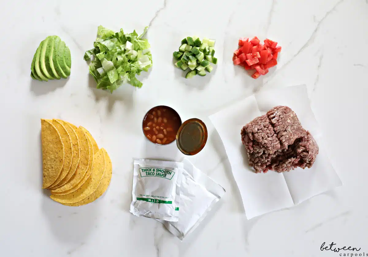 Ingredients for Tacos weeknight dinner.