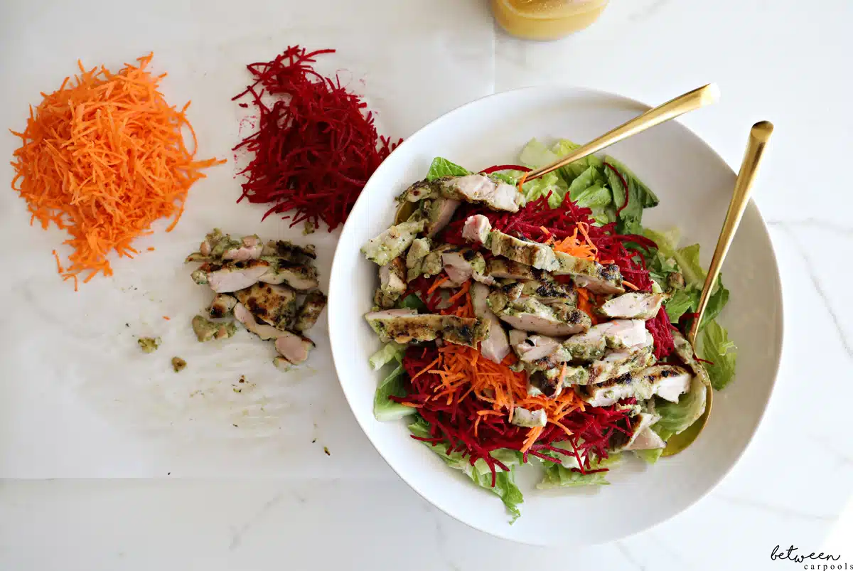 You’ll enjoy this beautiful Pesto Chicken with Rainbow Salad with all of your senses...and it’s easy to prep too!