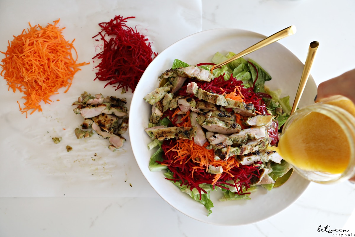 You’ll enjoy this beautiful Pesto Chicken with Rainbow Salad with all of your senses...and it’s easy to prep too!