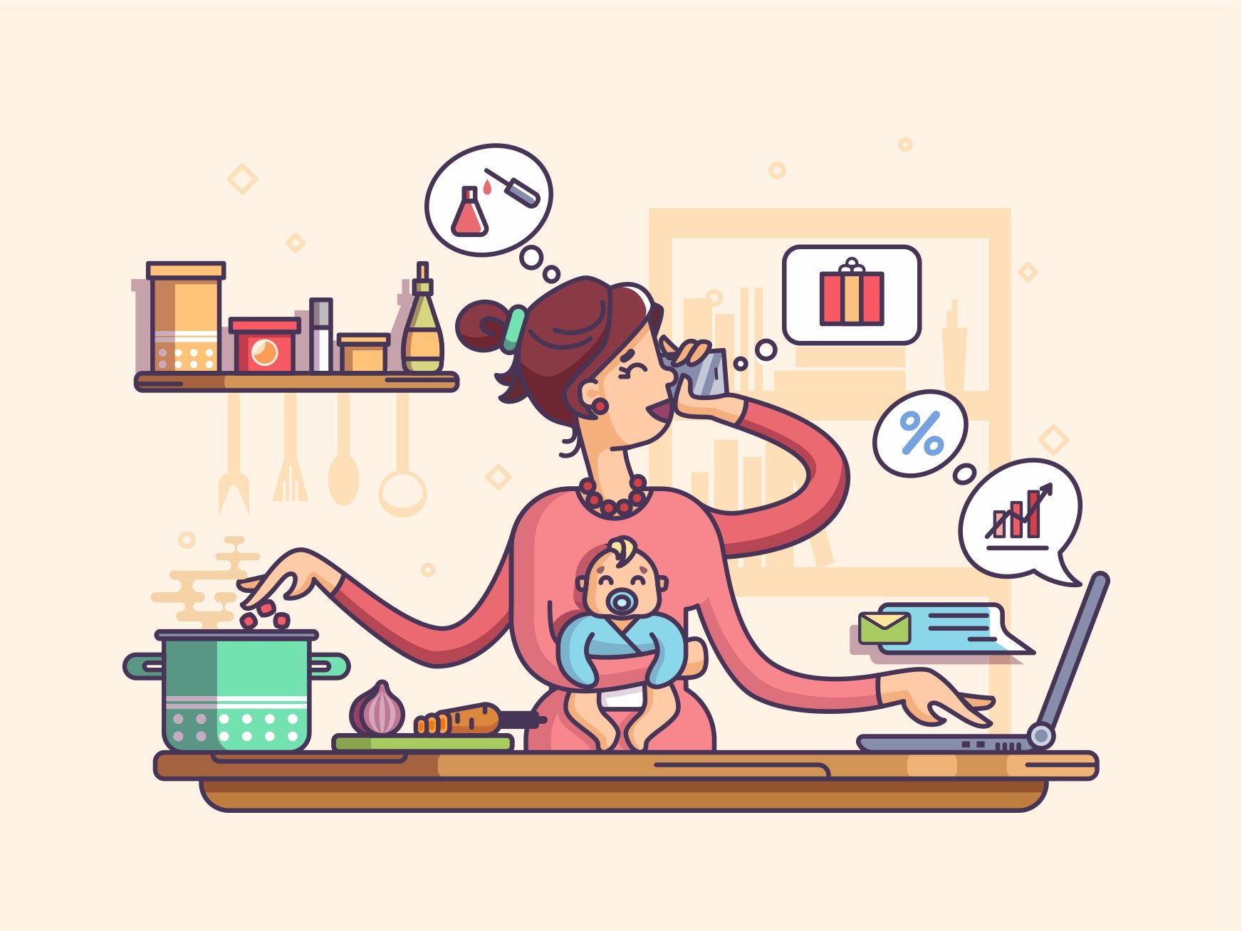 You might be busy. Женщина все успевает. Успеть рисунок. Женщина в декрете рисунок.