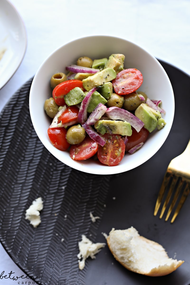 Olive Avocado Salad. Love avocados? Give ‘em a new tist. This is an easy, quick variation of your fav avocado salad.