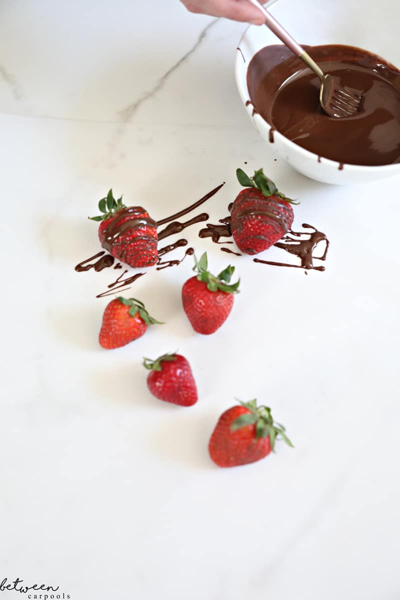 chocolate drizzle on strawberries