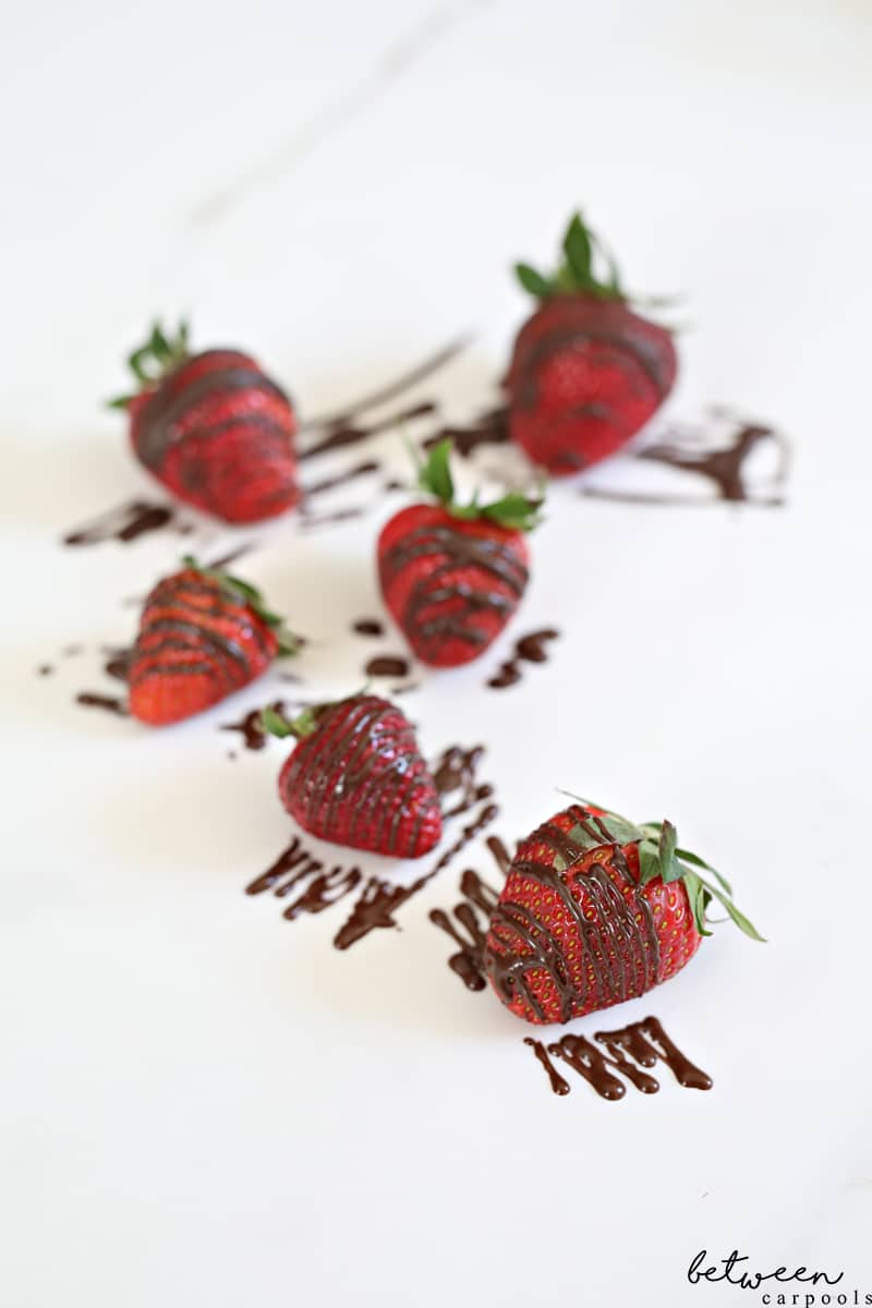 chocolate drizzle on strawberries