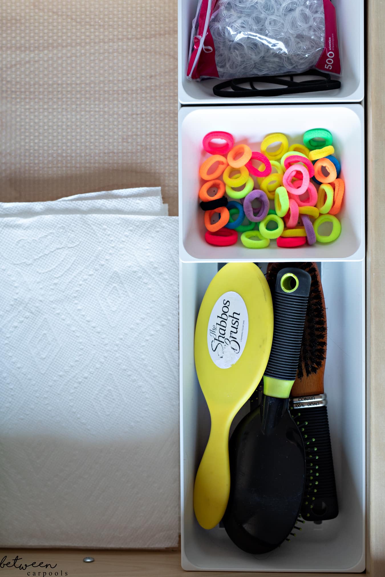 This is Really the Best Place to Keep the Hairbrush and Ponytails. Do you scramble to do your girls’ hair while the bus is about to arrive and they’re still eating breakfast?