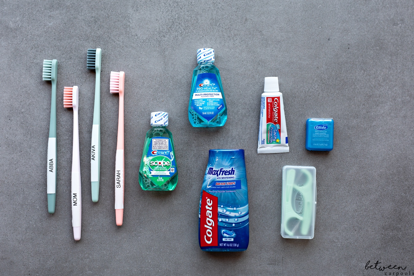 You’re buying new toothbrushes anyway, so now’s the time to assemble your toothbrush travel bag. You’ll be thrilled you did it whenever you go away with the family.