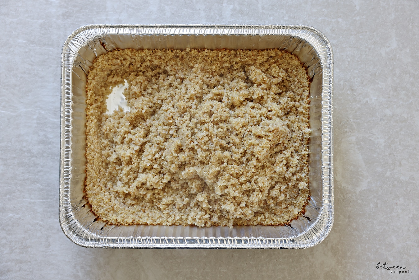 Baked + fluffed up quinoa baked in the oven.