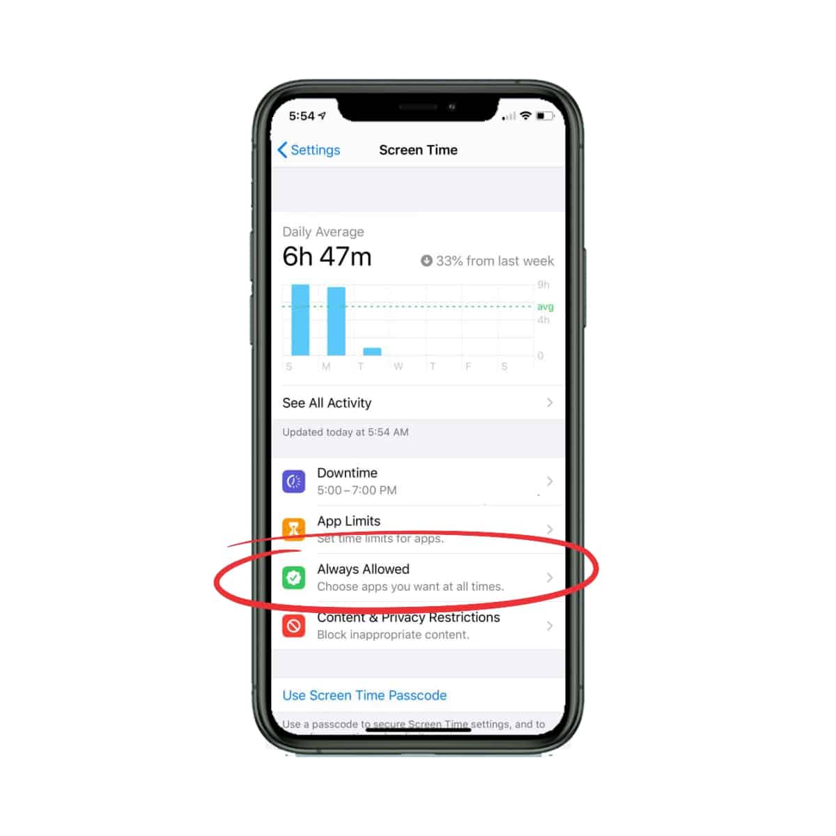 allowed apps screen time