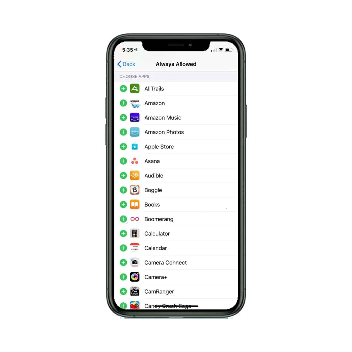 allowed apps screen time