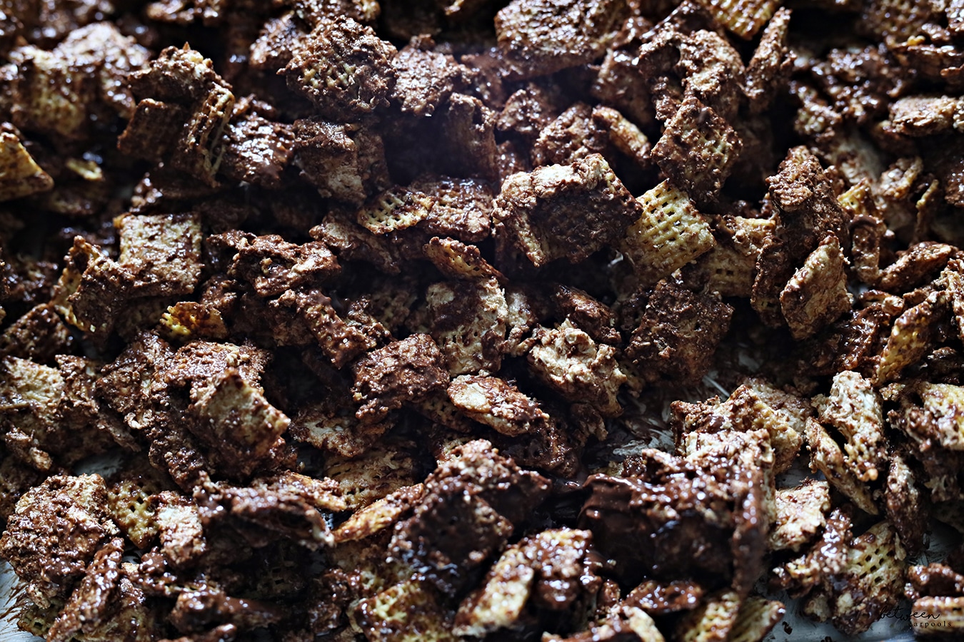 Chex coated in lotus spread, marshmallow fluff and chocolate.