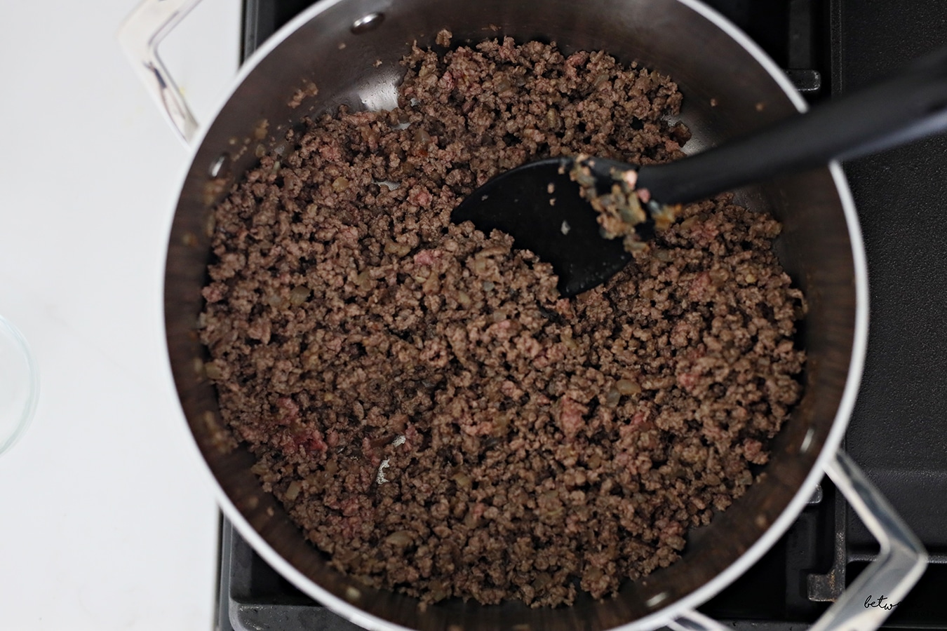 Browned meat for spaghetti and meat sauce in one pot.