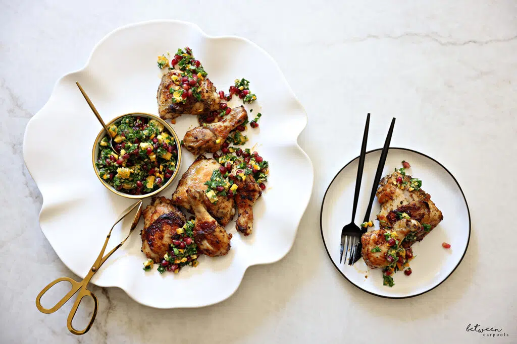Herb and Garlic Roasted Chicken, With Orange Pomegranate Gremolata