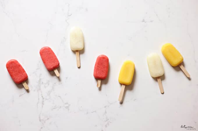 strawberry, mango and lemon/lime ice pops.