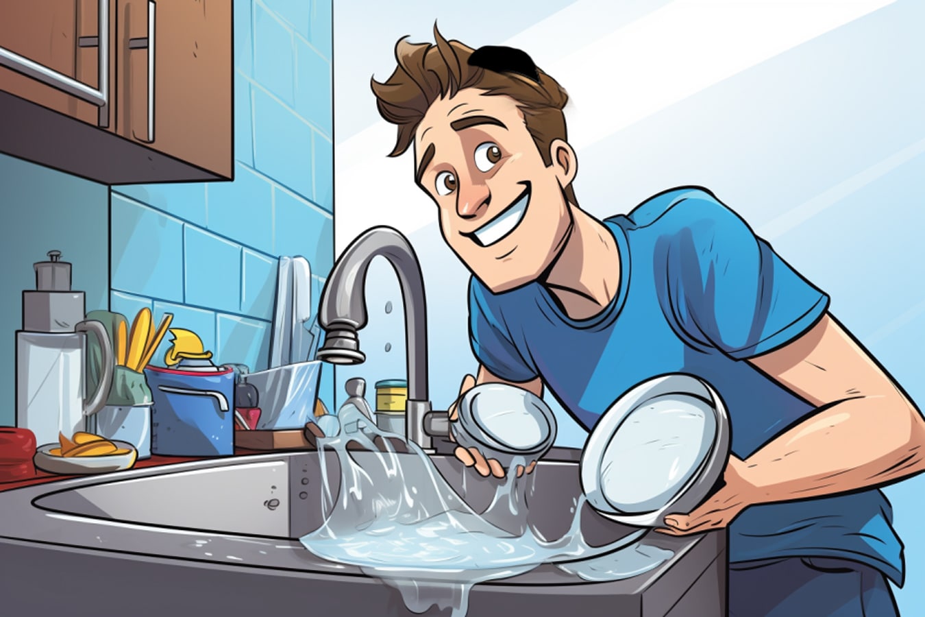 Man washing dishes