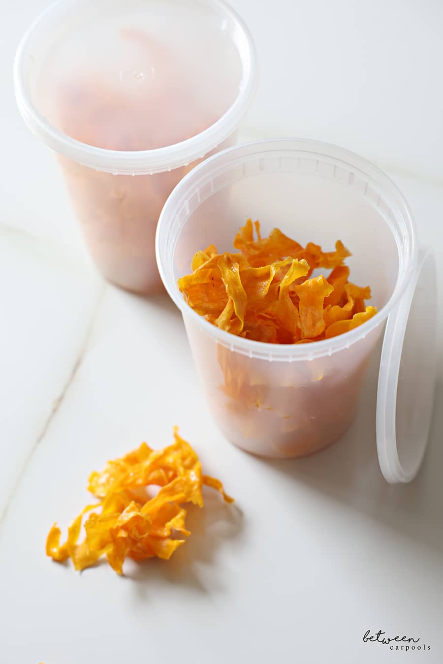 sweet potato fries in a container, to be frozen