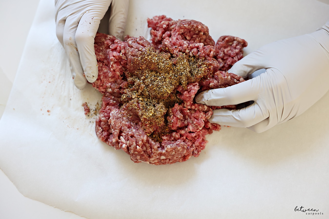 mixing ground beef with Grillmates Worcestershire spice blend