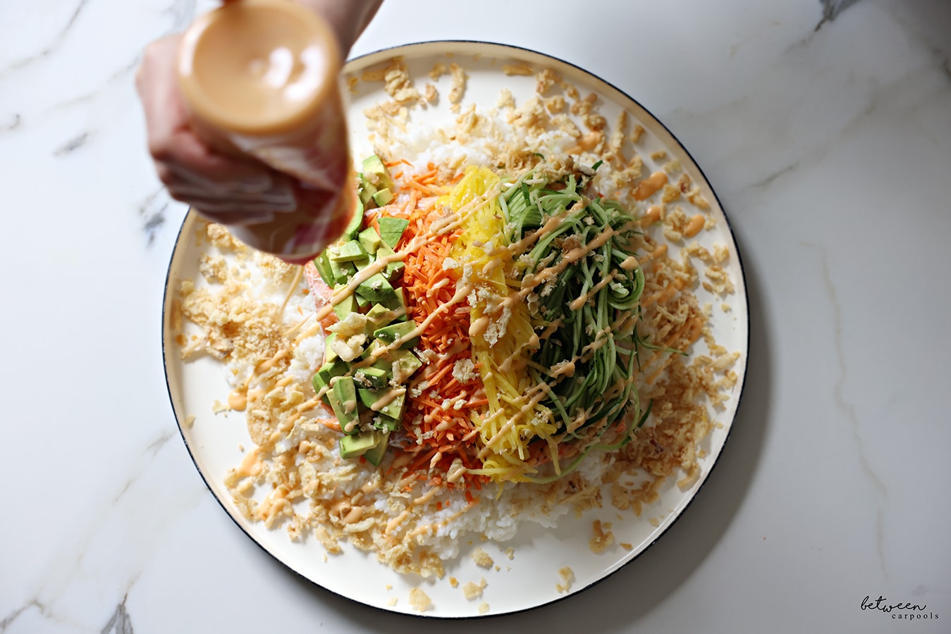 and drizzle the sauces