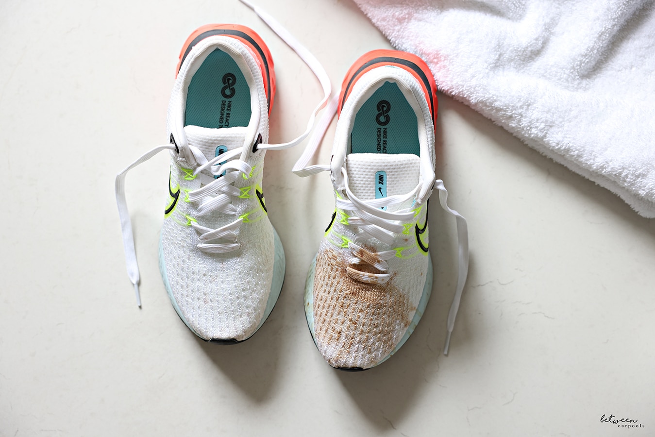 spilled coffee on new white sneakers