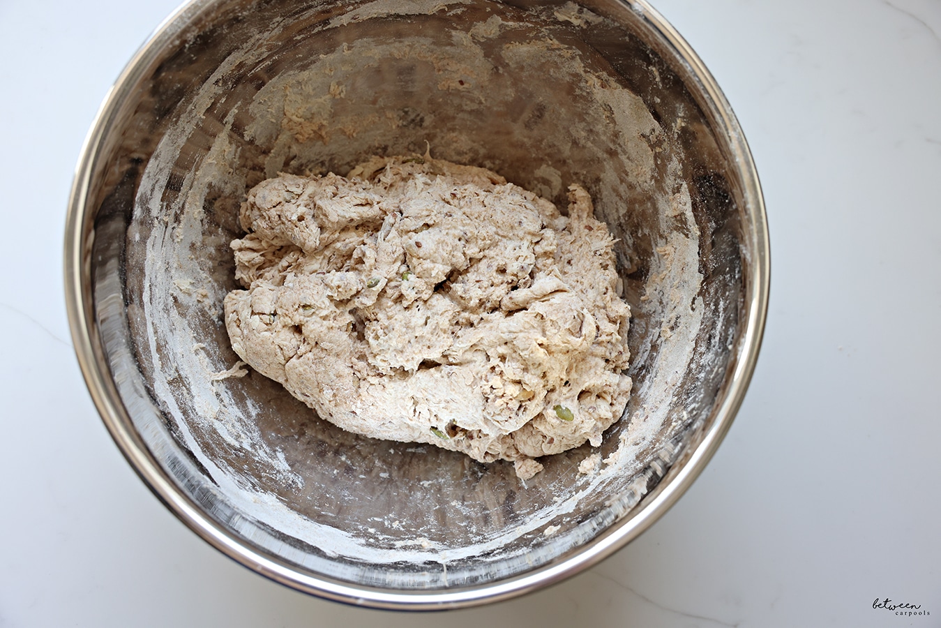 all ingredients for no knead artisanal bread together