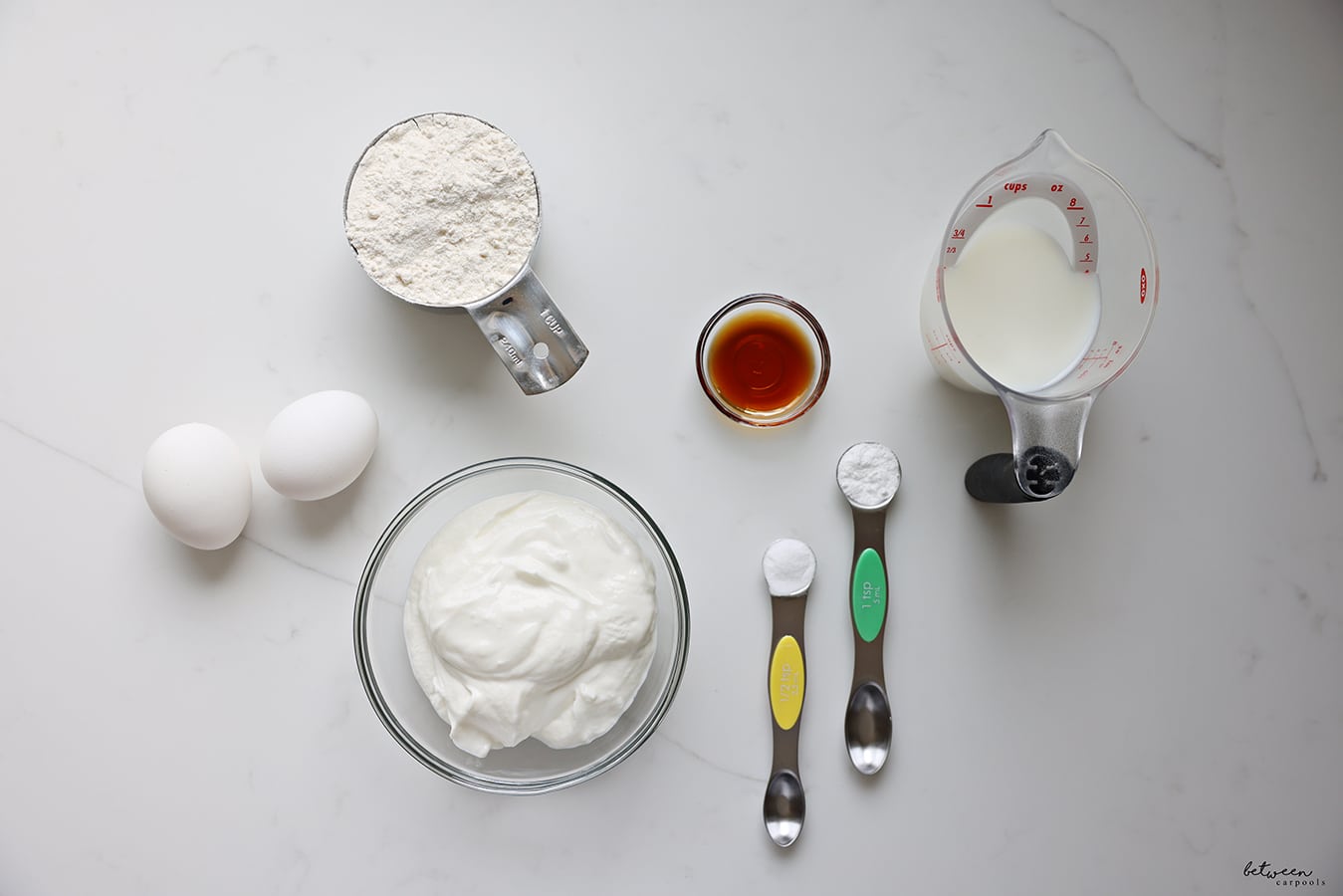 Prepared and measured ingredients for protein pancakes.