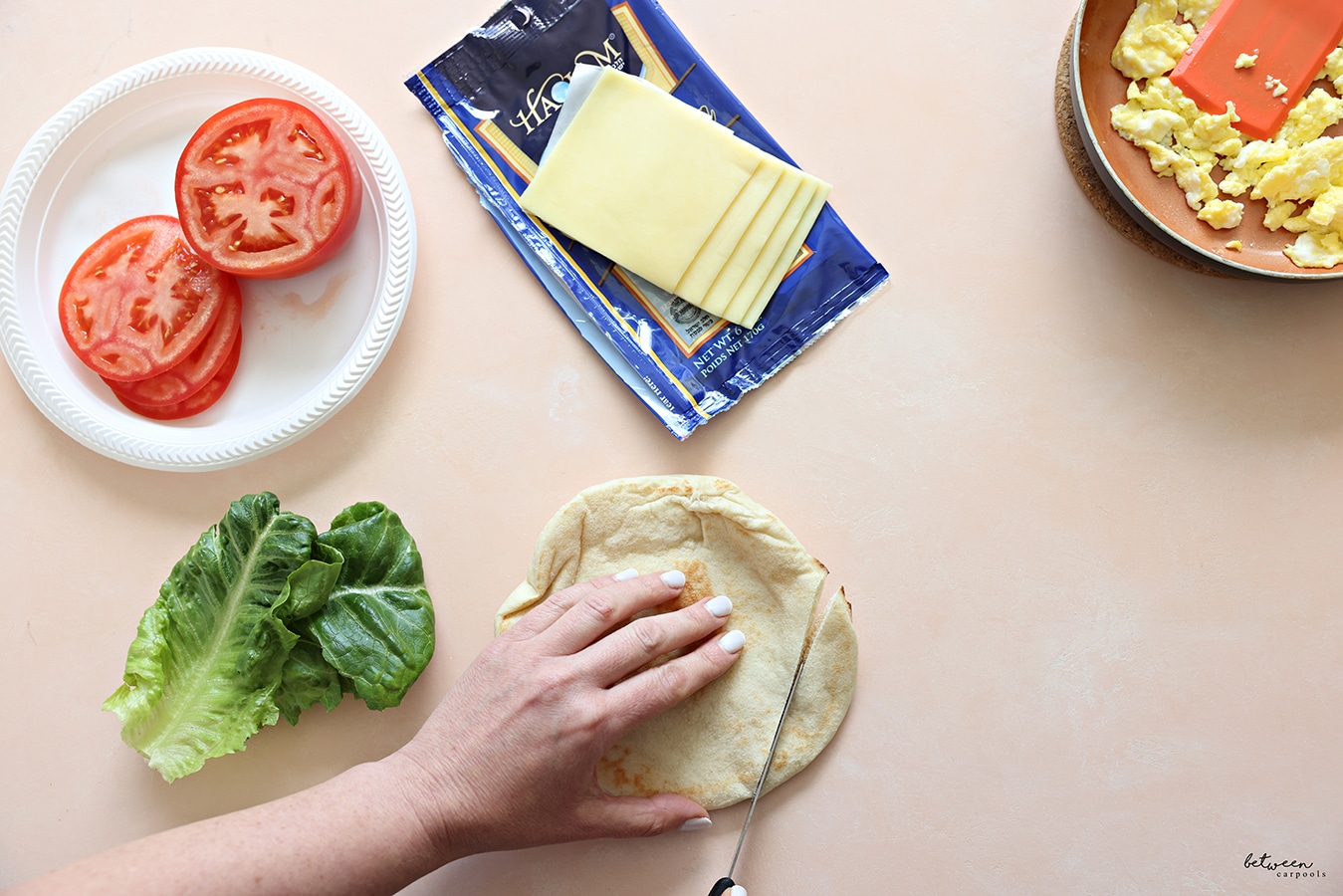 Slicing off the top of the pita