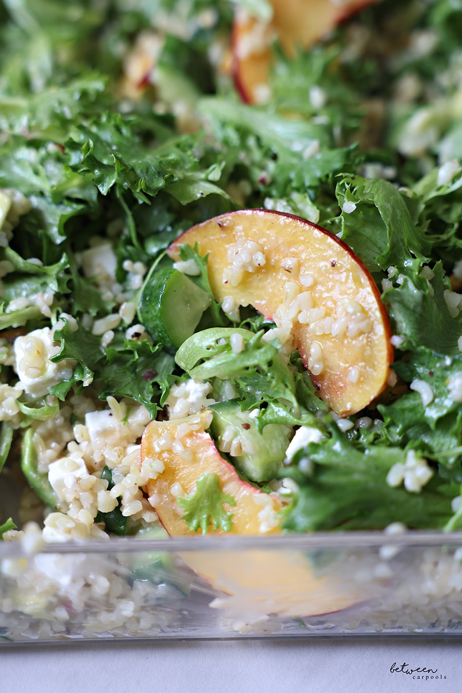 Bulgar Nectarine Salad with Melty Feta, closeup