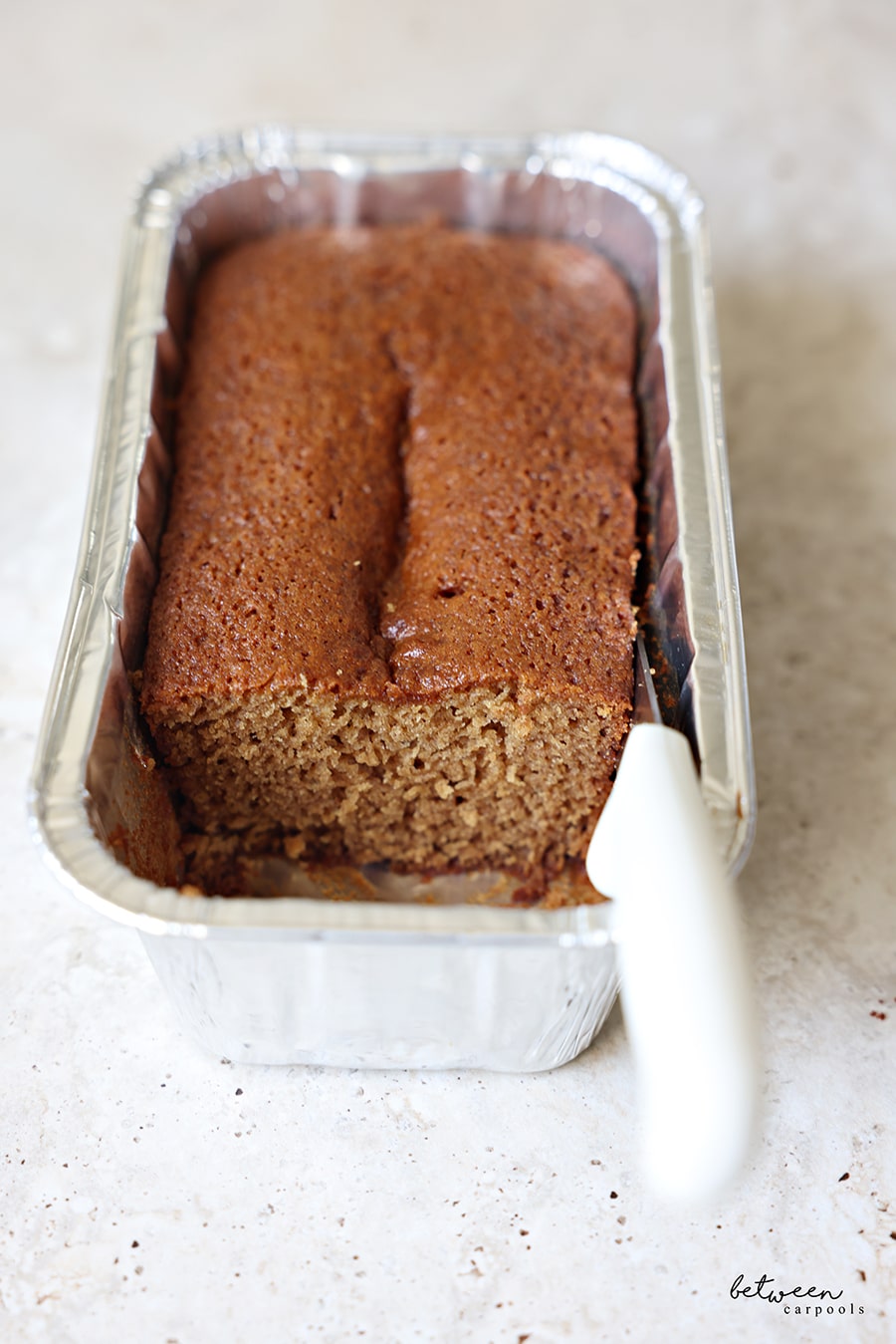 Honey cake batter baked in a small loaf pan