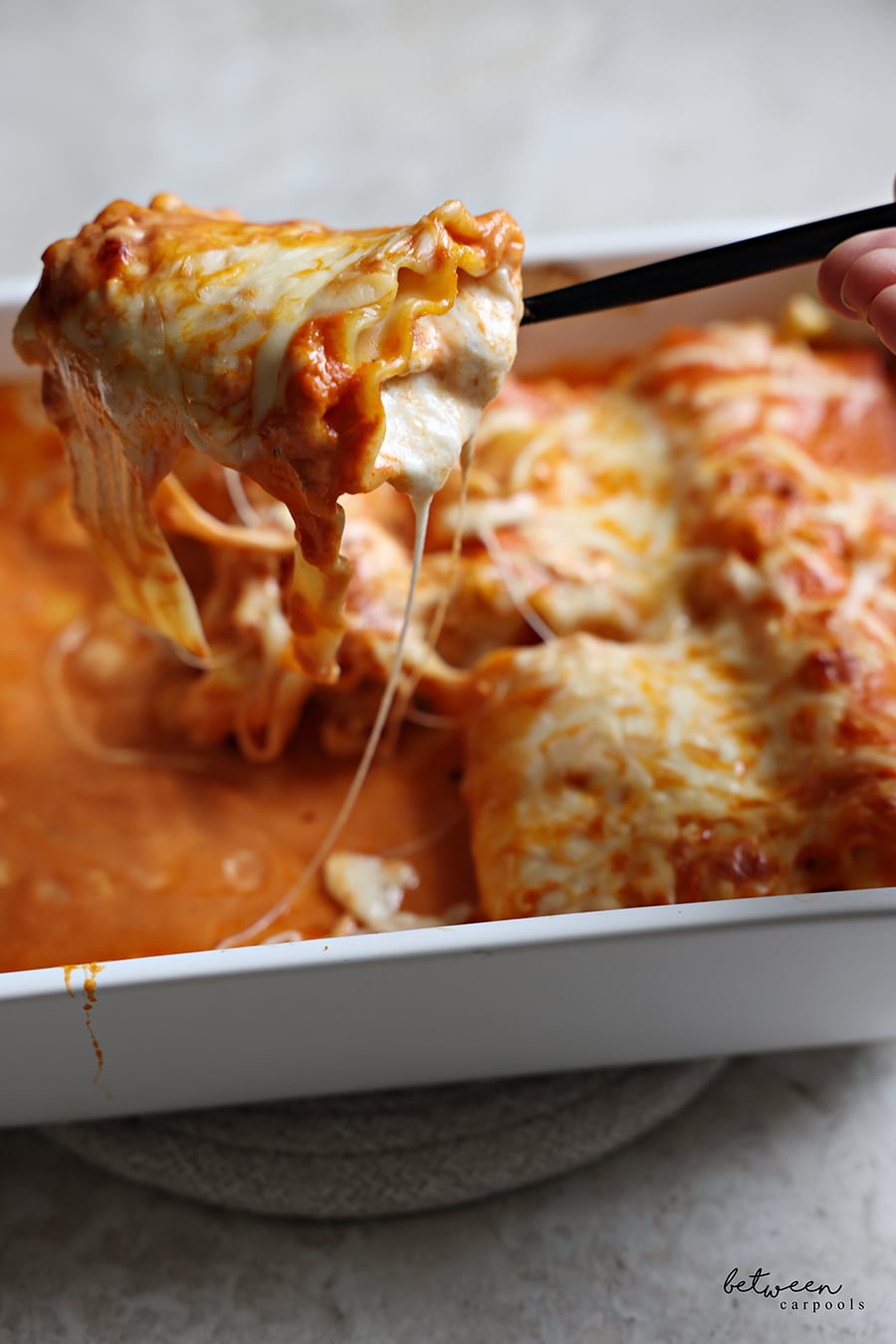 Serving Lasagna Roll-Ups from a Staub baking pan.