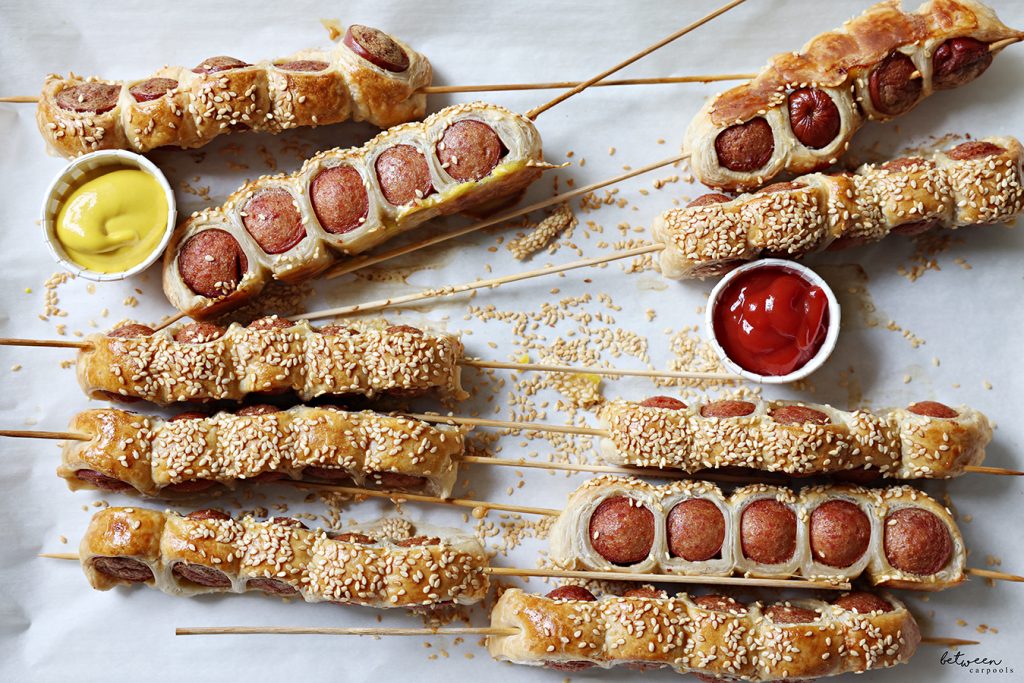 Puff Pastry Hot Dogs on a Stick