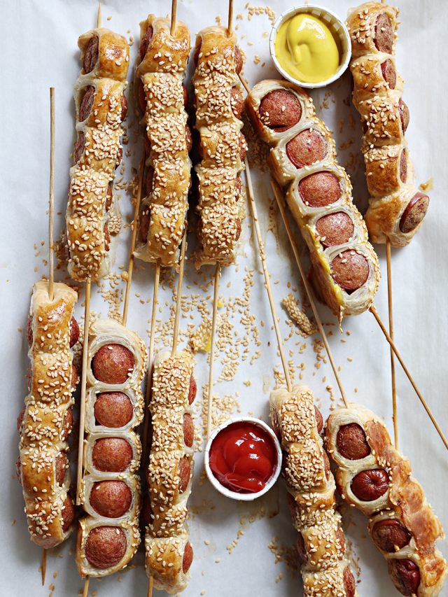 Puff Pastry Hot Dogs on a Stick